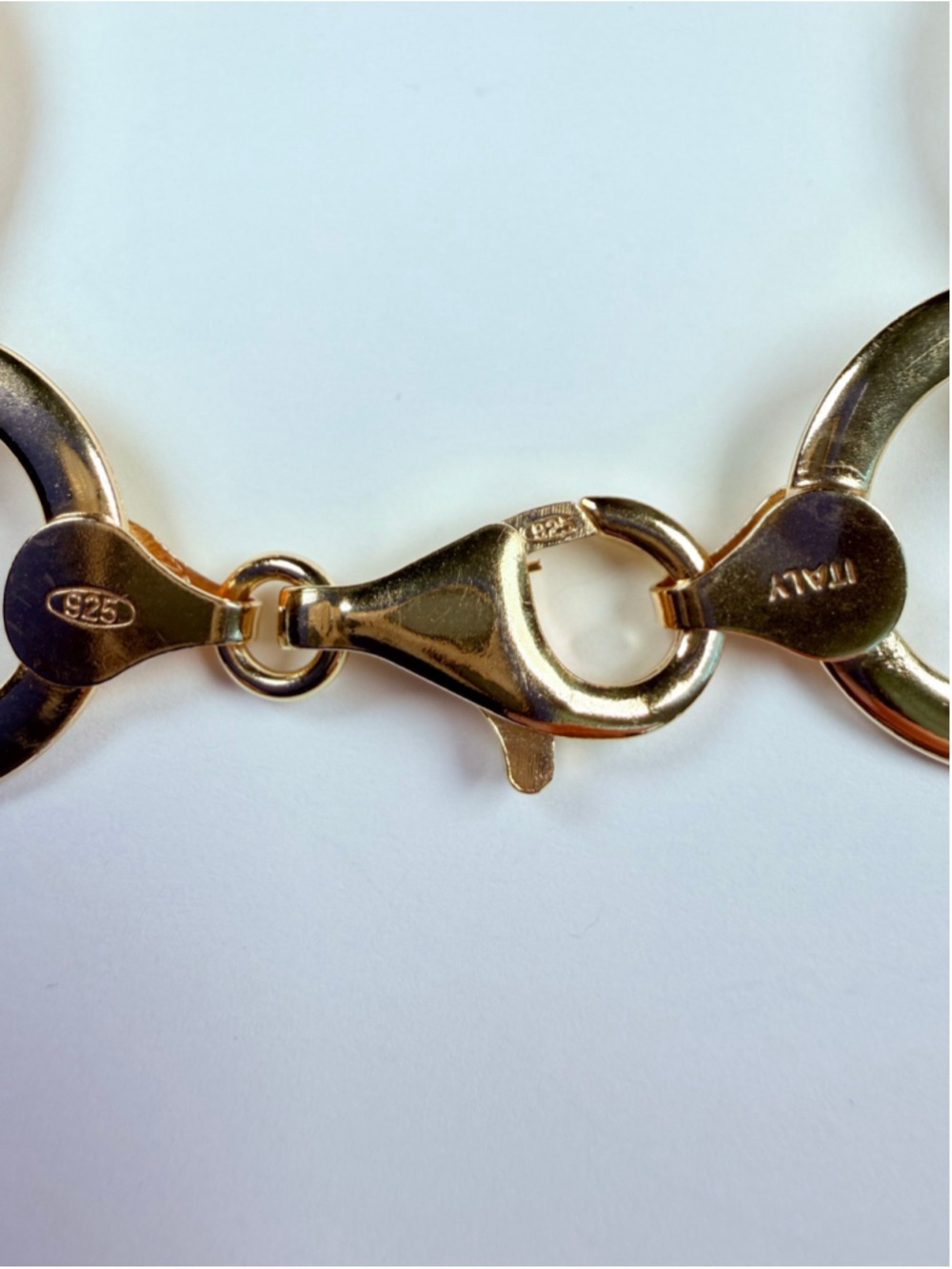 Gold Vermeil Cable Circle Rolo Link Chain 925 Sterling Silver Bracelet Italy - Picture 5 of 9